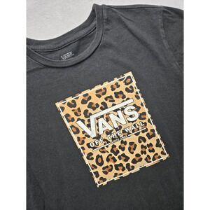 Vans Off The Wall Leopard Print Logo T Shirt Black Mens Small